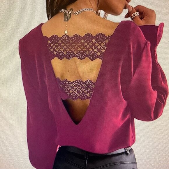 Avanova Women’s sexy backless blouse medium wine red - Picture 4 of 4